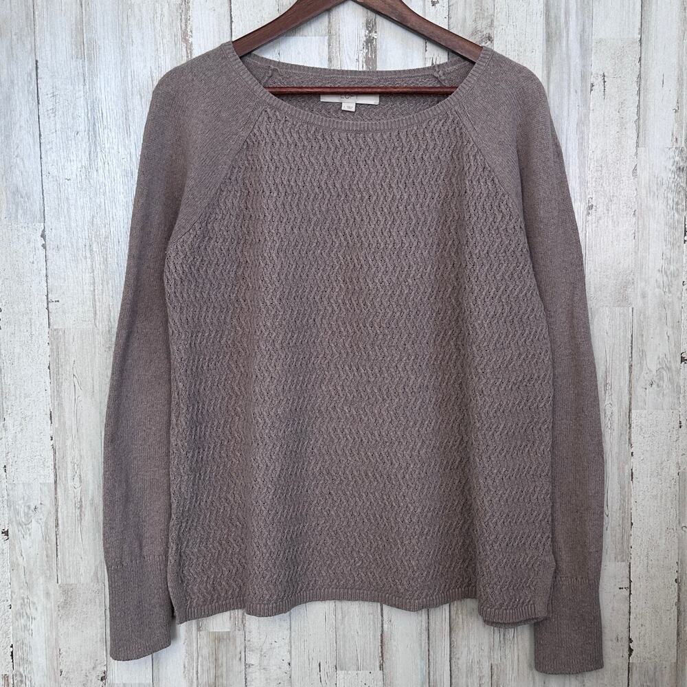 Ann Taylor Loft Cotton Wool Textured Tunic Sweater L Brown EUC Boho Lagenlook